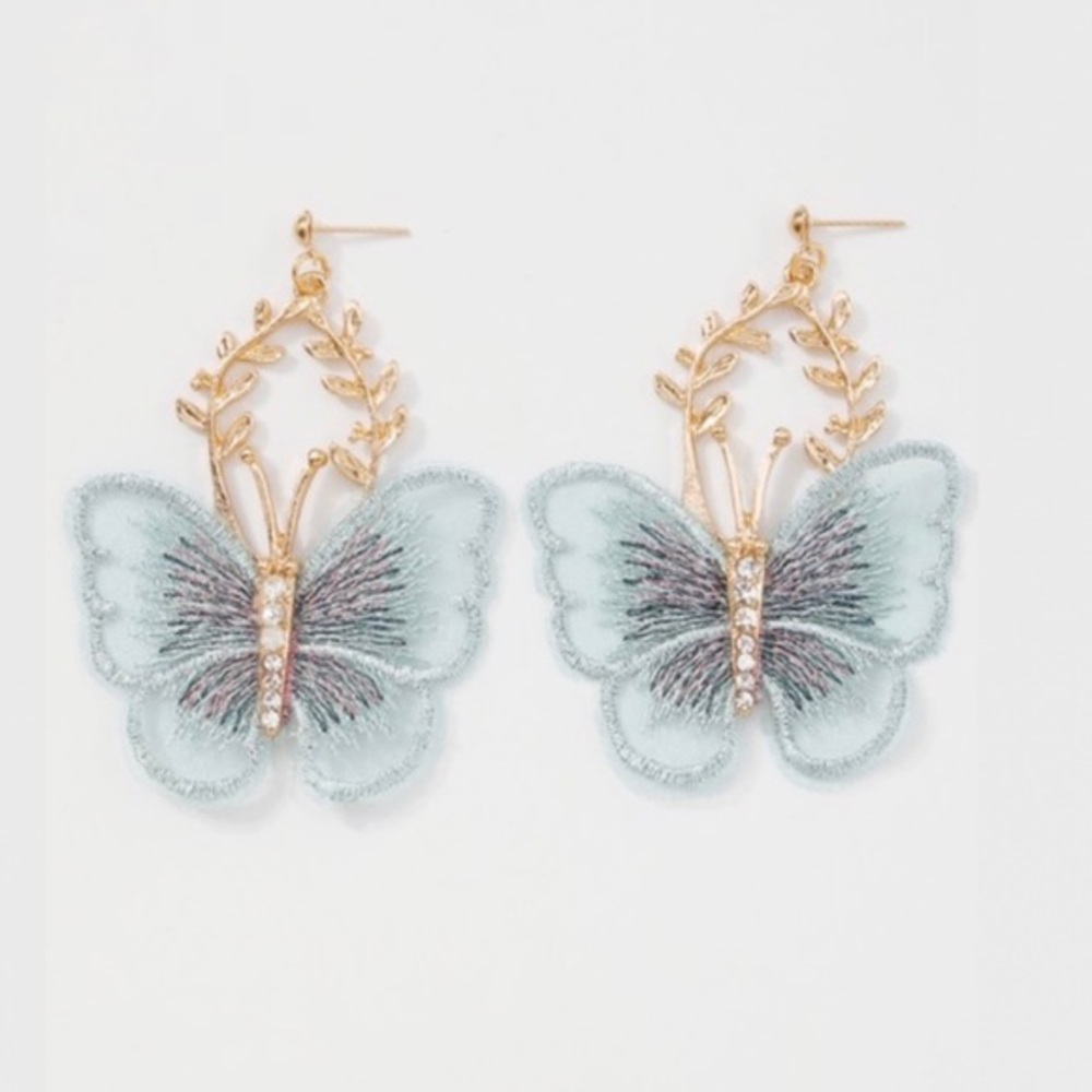 Blue lace butterfly earrings